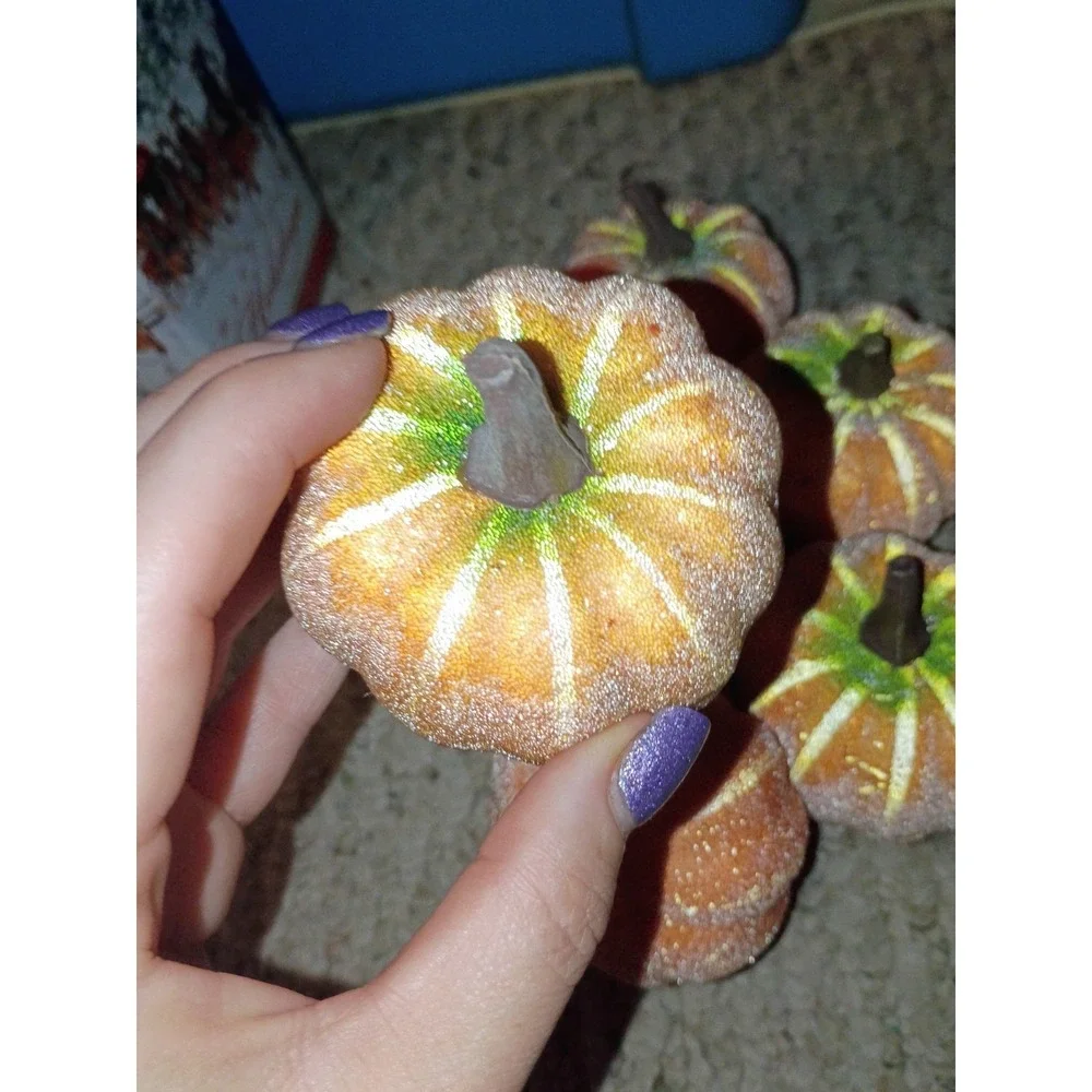Glitter Frosted Realistic Pumpkins Lot‎ Of 7 Foam 3